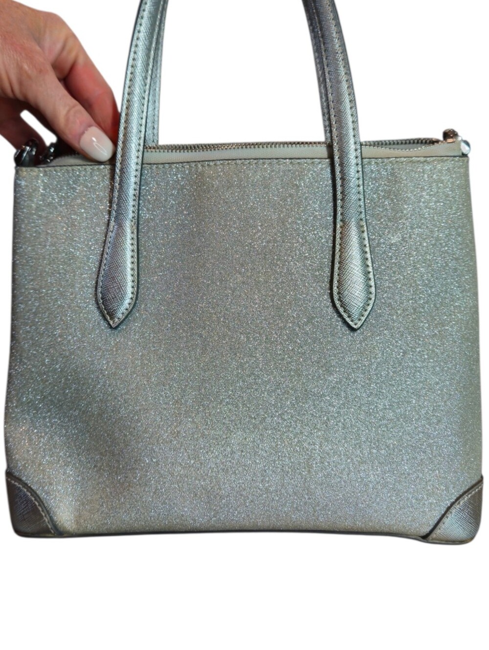 Kate Spade Glimmer Luna Light Silver Glitter Satchel Handbag Purse - Picture 7 of 12